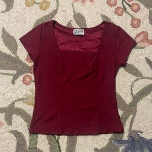LA Movers Vintage Square Neck Top, Burundy, stretchy, 80s 90s, Medium